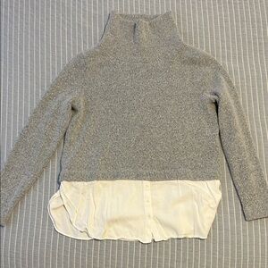 LOFT Gray and Cream Turtleneck Sweater